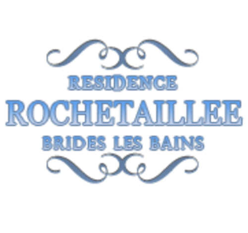 Logo de l'hôtel Résidence Rochetaillee en bleu avec ornements décoratifs pour Brides-les-Bains