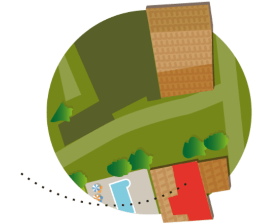 Vista aérea de la propiedad Can Gat Vell en Girona mostrando edificios, jardines y la distribución del terreno