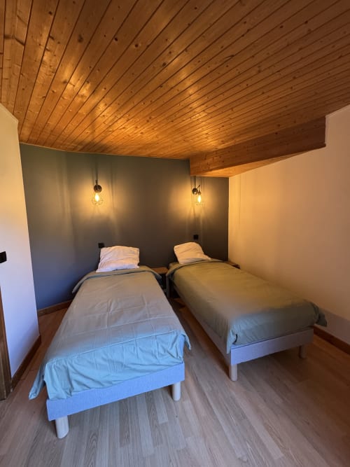 Comfortable twin room at Ardesia Morzine, ideal accommodation for a mountain stay
