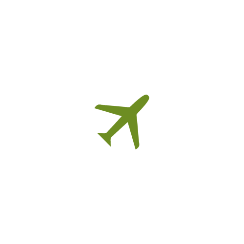 Green airplane icon representing travel to Can Gat Vell bed and breakfast in Girona, Catalonia