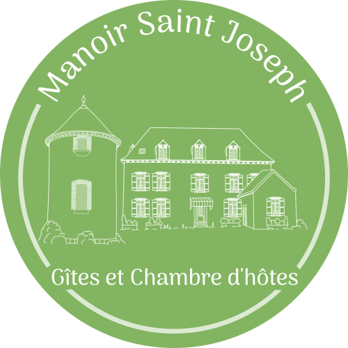 Logo Manoir Saint Joseph : sceau circulaire vert avec dessin blanc du manoir et de la tour à Sens, France