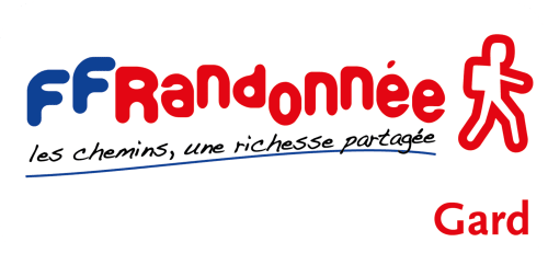 Logo de l'association de randonnée FF avec le slogan « les chemins, une richesse partagée » et l'emblème de la carte de membre