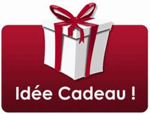 Boîte cadeau rouge avec ruban et texte 'Idée Cadeau' pour le gîte Les logis de Kergoulou à Concarneau