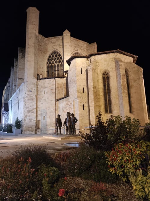 Historic stone church at night, Le Rêve d'Alice bed and breakfast in Saint-Puy, France
