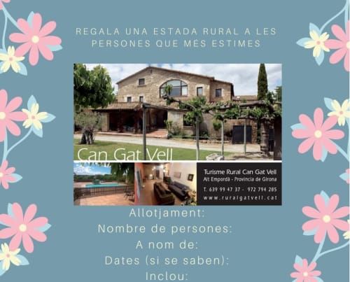 Finca rural Can Gat Vell en Girona con casa de piedra, piscina y jardín - plantilla de vale regalo