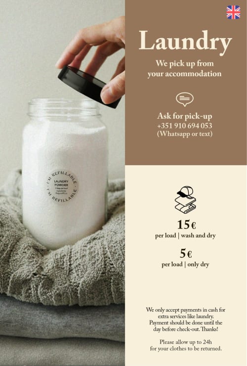 Villa Várzea laundry service flyer with pricing for wash and dry or dry-only loads