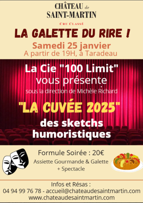 Château de Saint-Martin event poster: Galette du Rire comedy show, January 25, Taradeau, Provence