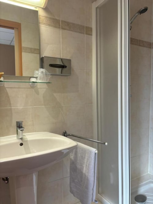 Shower area | Lavatory | Mirror | Towel