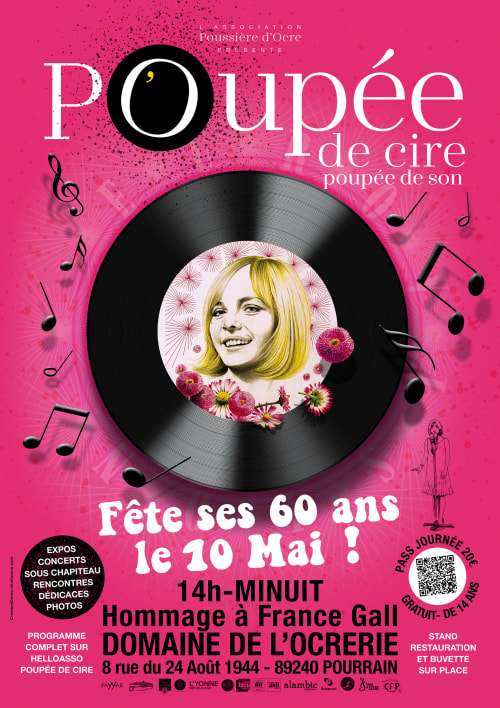 Affiche de concert Poupée de Cire célébrant 60 ans au Domaine de l'Ocrerie à Pourrain, France