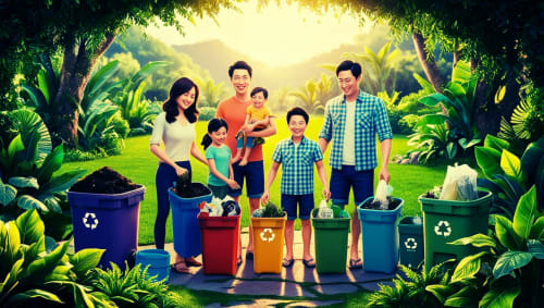Happy family recycling together in lush garden at Baccara Lodge, Arengosse