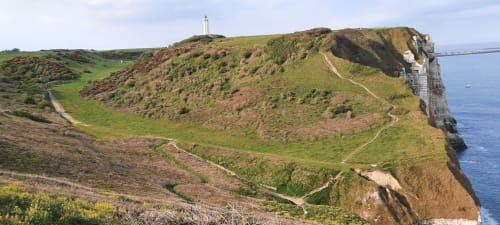 Chemins de randonnée qui convergent vers le phare d'Antifer