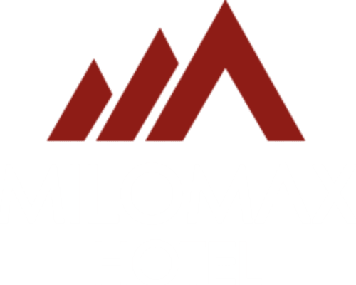 Logo Hotel Milomax con tre triangoli rossi ascendenti, brand alberghiero Milo CT