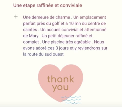 Photo testimony and review of Arnaud following his stay at La Loge du Grand Cèdre, Saintes 17100