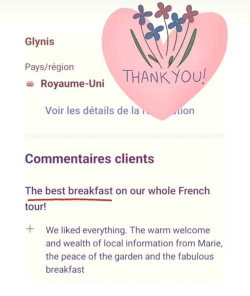 Photo testimony and review of Glynis following his stay at La Loge du Grand Cèdre, Saintes 17100