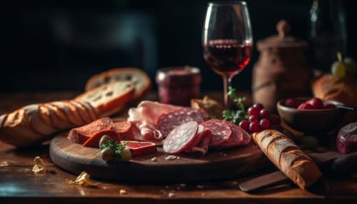 Assiette de charcuterie locale, comprenant jambon, saucisson, rillettes et pâté, accompagnée de cornichons, de pain frais et de fruits de saison – Ty Coz Breizh, Bretagne, au pays de Lorient.
