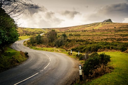 Dartmoor national park | road | lights | mountain | trees