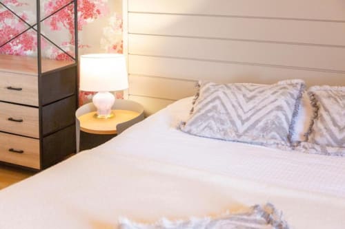 Modern bedroom in Anne de Bretagne suite at Les logis de Kergoulau B&B, Concarneau, with garden view and contemporary decor
