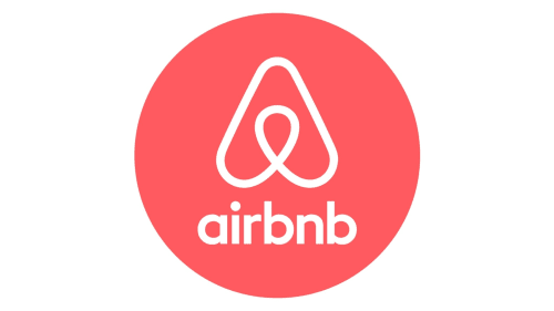 Logo Airbnb dans un cercle rouge corail avec lettrage blanc et icône de localisation
