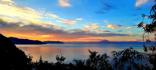 Tramonto sul Mar Tirreno visto dall'Hotel Principe di Rinella a Rinella, Italia