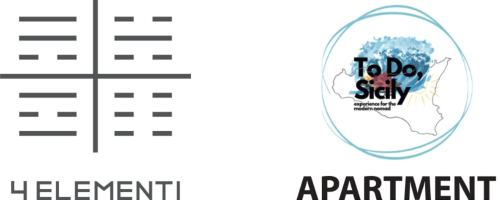 Logo dell'appartamento 4 Elementi con mappa siciliana per Todo Sicily B&B a Catania