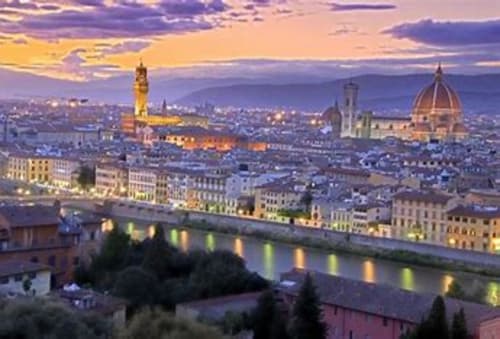 Florence skyline at dusk with Arno River and Duomo dome, near Lucca accommodations