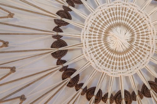 Ceiling detail at Finca de La Geria Yaiza showing decorative woven circular medallion with rope accents