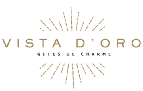 Logo Vista D'oro Gîtes de Charme avec motif soleil doré, Monacia d'Aullène