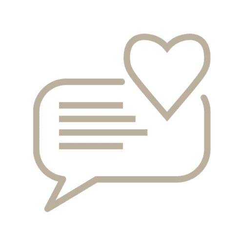 Icona a forma di cuore con fumetto di messaggio per recensioni e feedback degli ospiti del Palazzo San Firmino Venezia
