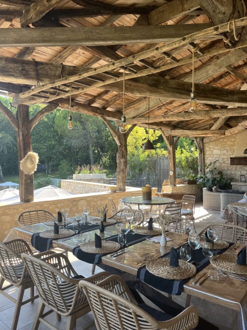 table d'hôte - grande terrasse couverte - Maison d'hôtes de la Boissière à Andillac
