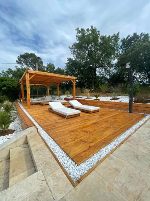Patio with pool bench | Welcome to Villa Sienna: Your Luxurious Getaway in Provence