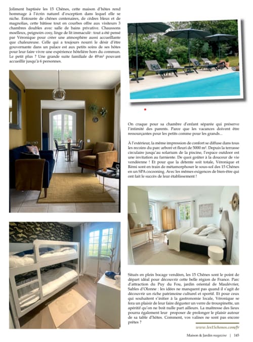 chambres d'hôtes de charme reposante calme proche Puy du Fou Maison et jardin magazine