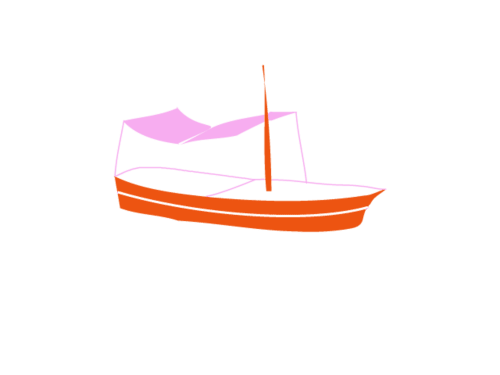 Illustrazione di barca a vela colorata con vela rosa e scafo arancione, icona hotel Capri