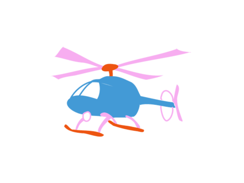 Illustrazione di elicottero giocattolo colorato con pale rotoriche rosa e fusoliera blu per La Conciergerie Capri