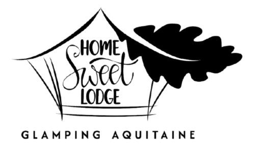 Home Sweet Lodge Glamping Aquitaine logo with tent design and oak leaf, Saint Germain et Mons