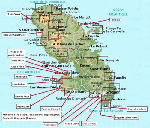 Carte des plages de la Martinique