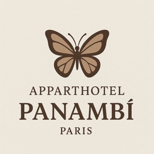 Logo Appart Hôtel Panambi Paris amb una papallona marró estilitzada sobre fons crema