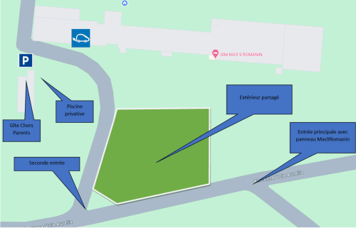 Carte de la propriété avec la précision de la localité du Gîte Chers Parents