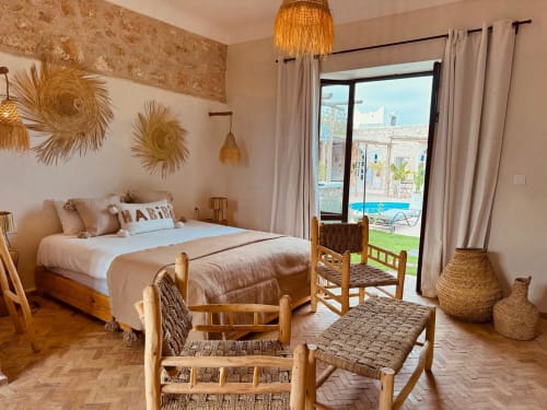 Chambre double bohème avec vue sur la piscine au Riad Eucalyptus à Essaouira