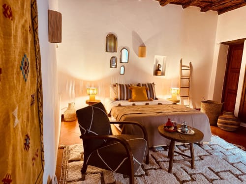 Chambre ethnique de charme avec artisanat marocain et ambiance cosy à hôtel Eucalyptus Essaouira