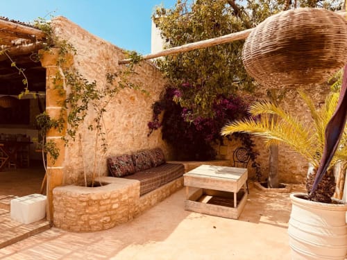 Shaded relaxation corner in the patio of Riad Eucalyptus in Essaouira
