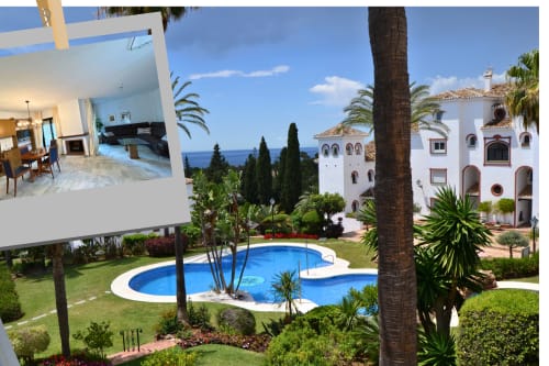 Apartamento SACORO en Marbella con vistas al mar, piscina, jardín y edificio blanco de estilo mediterráneo