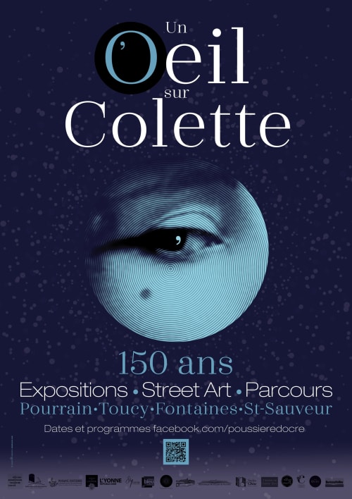 Affiche du 150e anniversaire « Un Œil sur Colette » pour les expositions de Pourrain, Toucy, Fontaines, Saint-Sauveur et l'art urbain