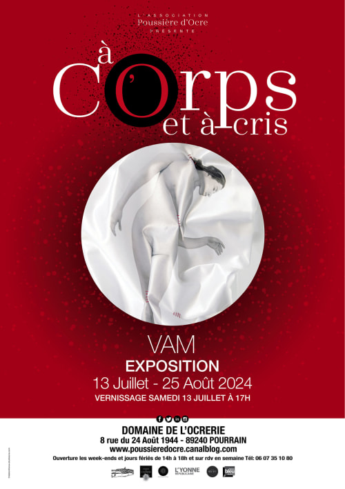 Affiche de l'exposition « À Corps et à Cris » VAM au Domaine de l'Ocrerie, Pourrain, juillet-août 2024