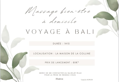 Promotie thuismassageservice voor Bali-reis in La Maison de la Colline B&B in Vers, Frankrijk