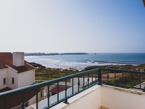 Baleal Beach Holiday Villa terrace with sea view overlooking Bombarral beach and Atlantic Ocean, Portugal