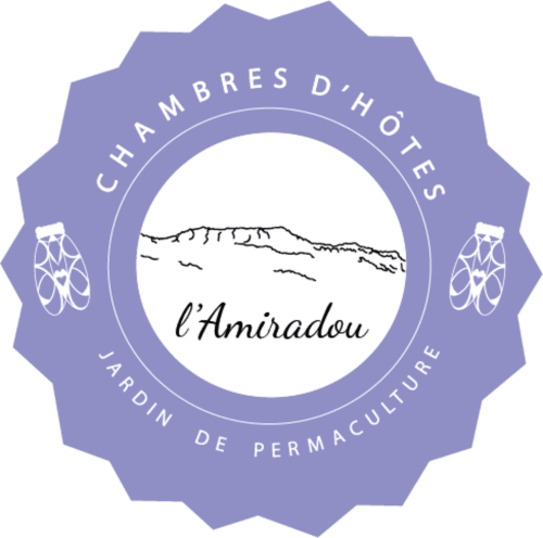L'Amiradou guesthouse logo with mountain landscape and lavender motif, Félines-sur-Rimandoule