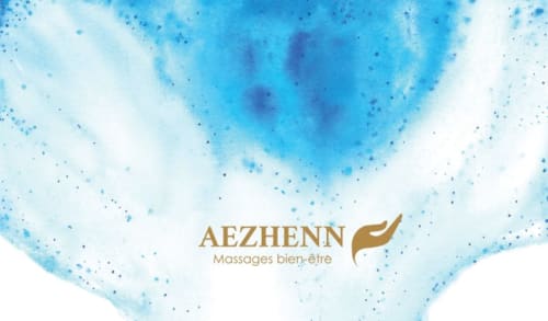 AEZHENN spa massages logo with blue watercolor design for Espace Ker Gana B&B in Plourin