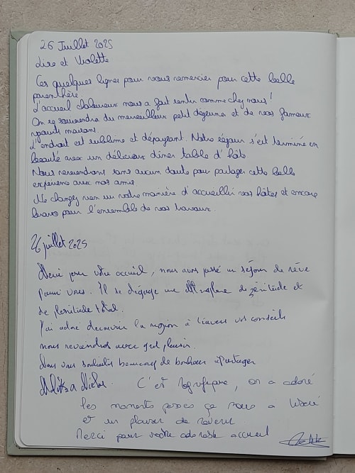 Handwritten French journal entry from L'Amiradou guesthouse in Félines-sur-Rimandoule, dated July 1625
