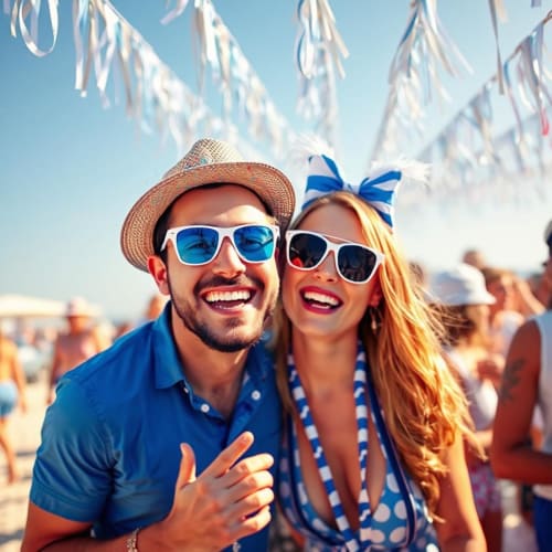 Couple heureux au festival de plage près de Mimizan, gîte Les Logis d'Argent en France