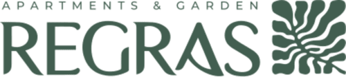 Regras Apartments & Garden logo with green leaf design, Porto Portugal hotel
